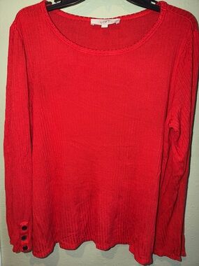 LOFT Vibrant Red Ribbed Crewneck Long Sleeve Top